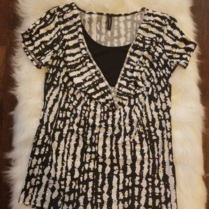 Black and White Blouse with Silver Sequin